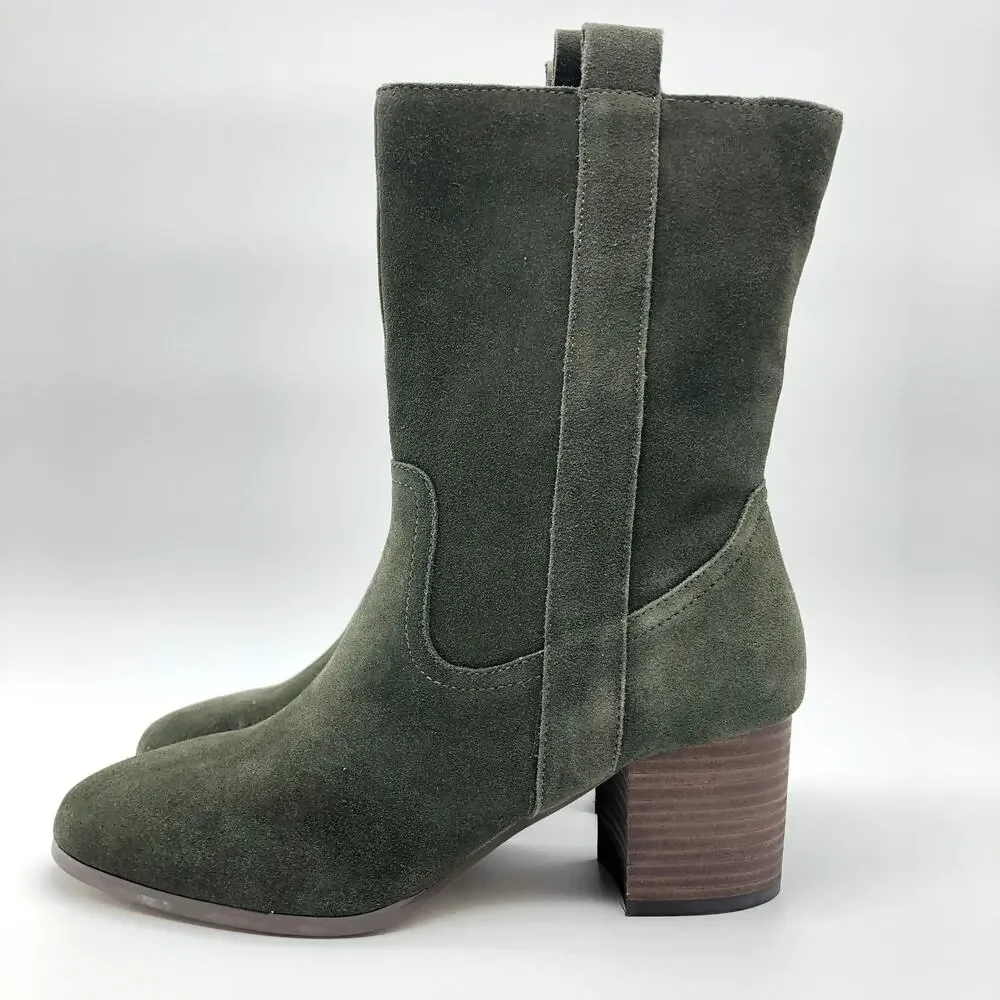 Violet & Red Womens Jarah Western Boot Size 6.5 Green Suede Heels Mid Calf NWOB